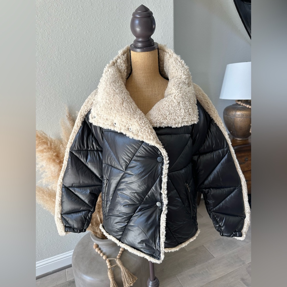 Heartloom Black and Cream Puffer Jacket